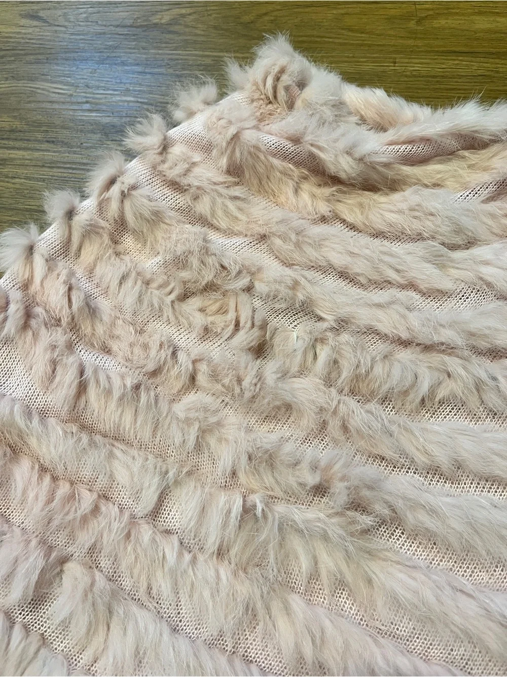 Cejon Genuine Rabbit Fur Knit Poncho Cape Cowl Neck Scarf Blush Pink